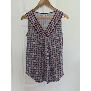 Max Studio Sleeveless Tank Geo Print V Neck Women's Size‎ Med Soft Stretchy EUC